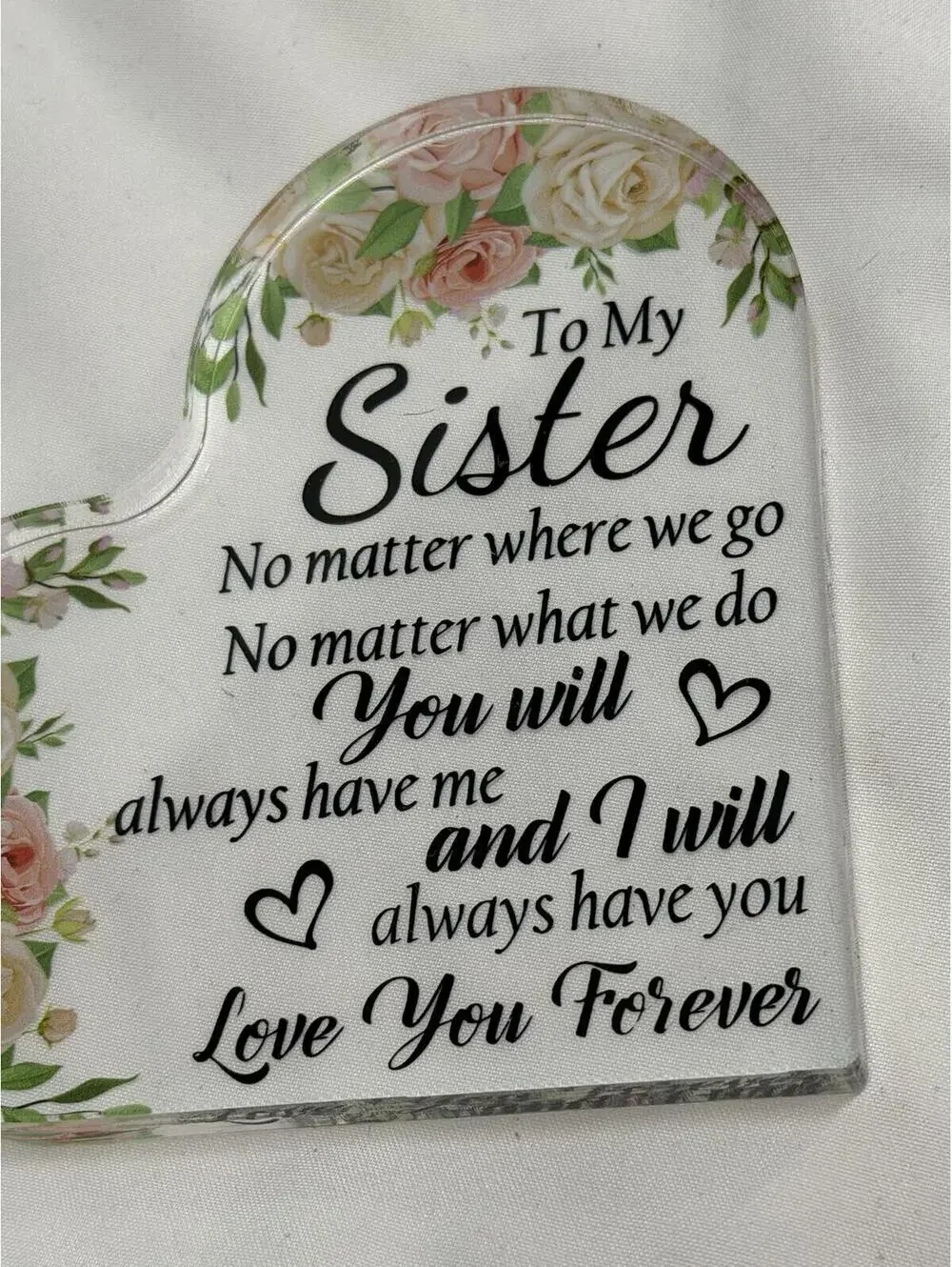 #7 Heart-Shaped Acrylic Plaque with Sister Love Quote